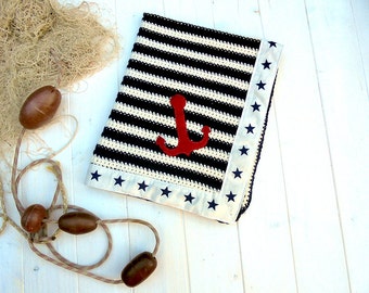 Nautical baby crochet blanket, newborn blanket
