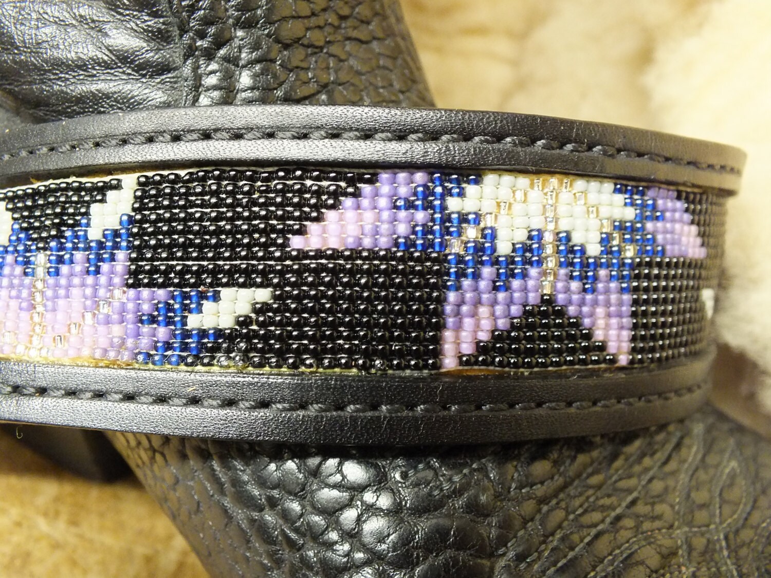 Leather Inlay Beaded Belt
