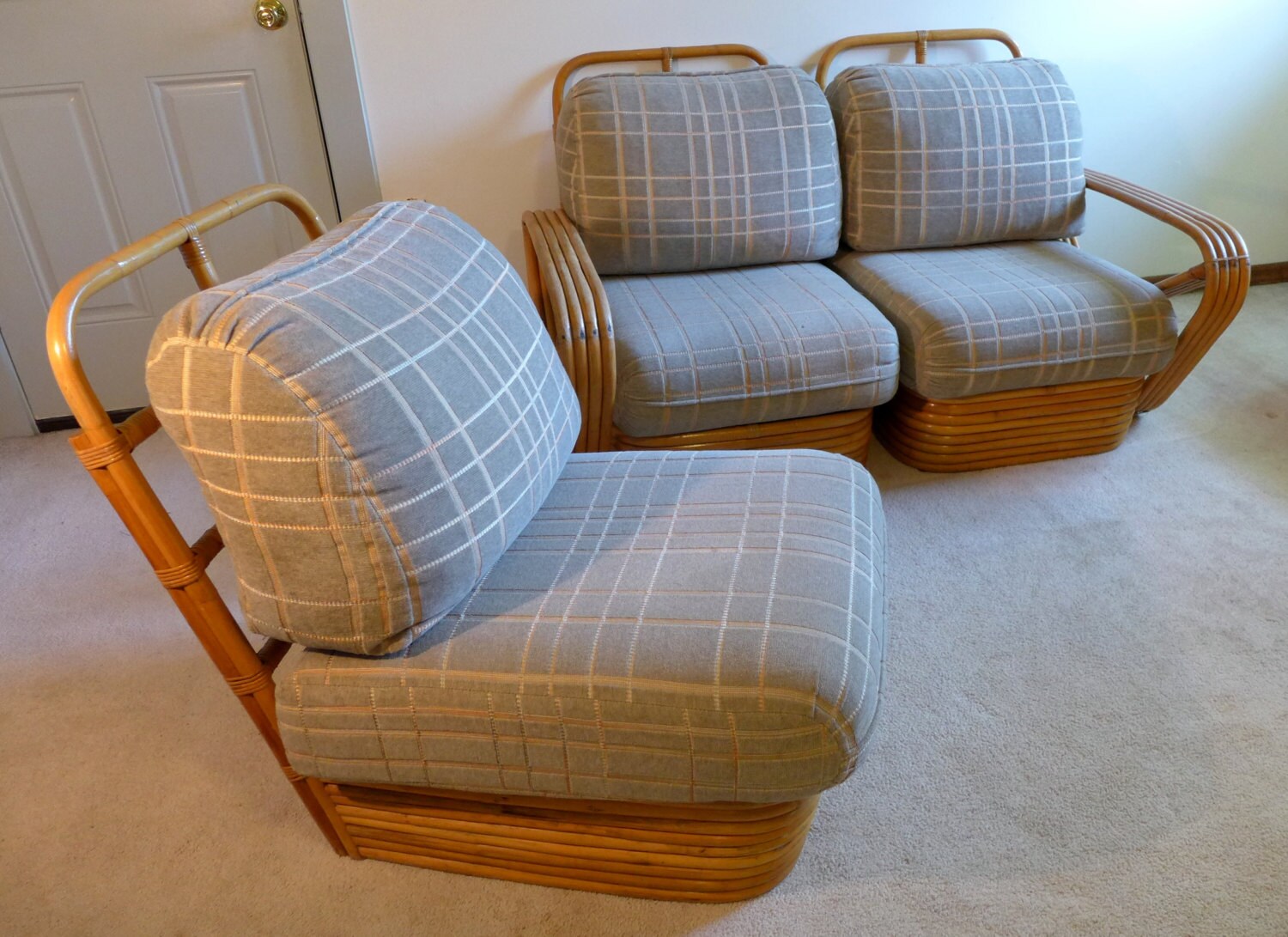 Paul Frankl Style Bamboo and Rattan Modular Pretzel Arm Sofa 4