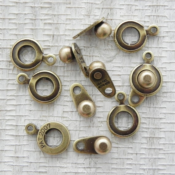 8mm Antique Brass Snap Clasp 6 Sets 2445 Antique Brass