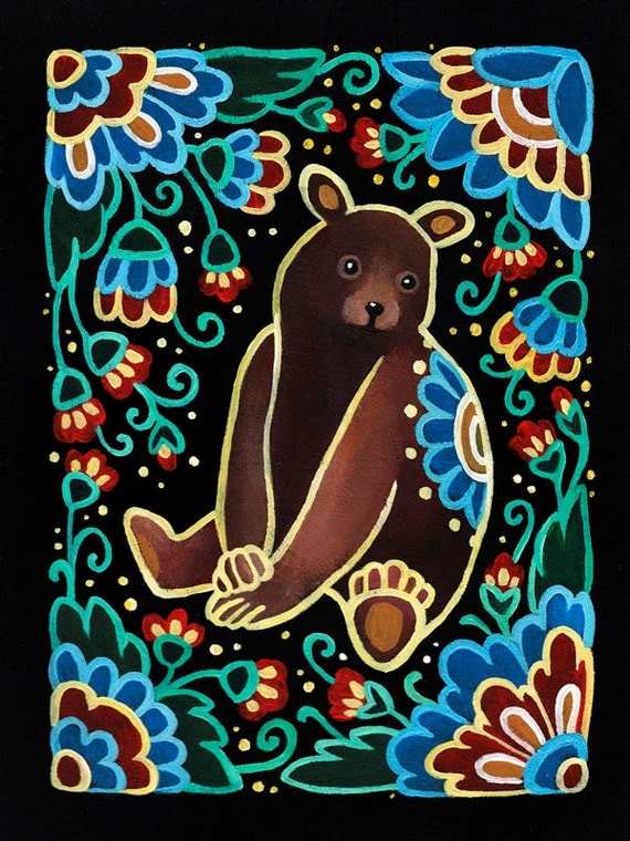 Bear Folk Art Print Wall Art Home Decor 6x8