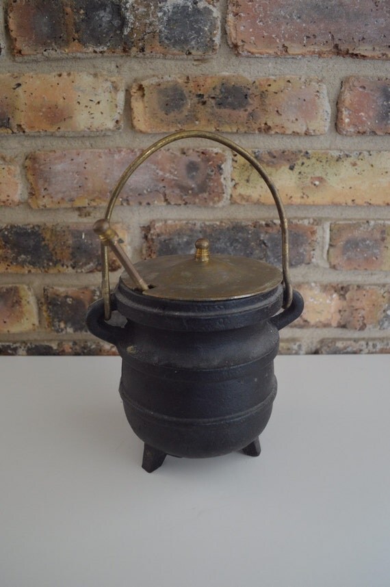 Antique Cast Iron and Brass Fire Starter Pot Smudge Pot