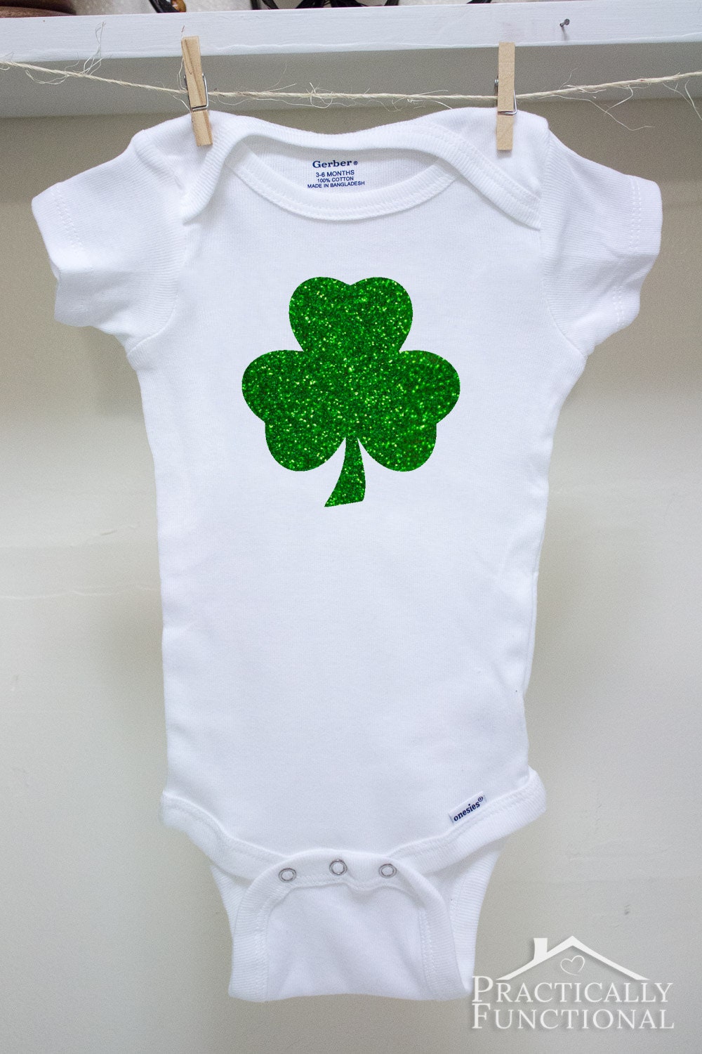 Glitter Green Shamrock Baby Onesies St. Patrick's Day