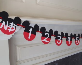 Mickey Mouse 1st Birthday Photo Banner 12 month Banner by FeistyFarmersWife
