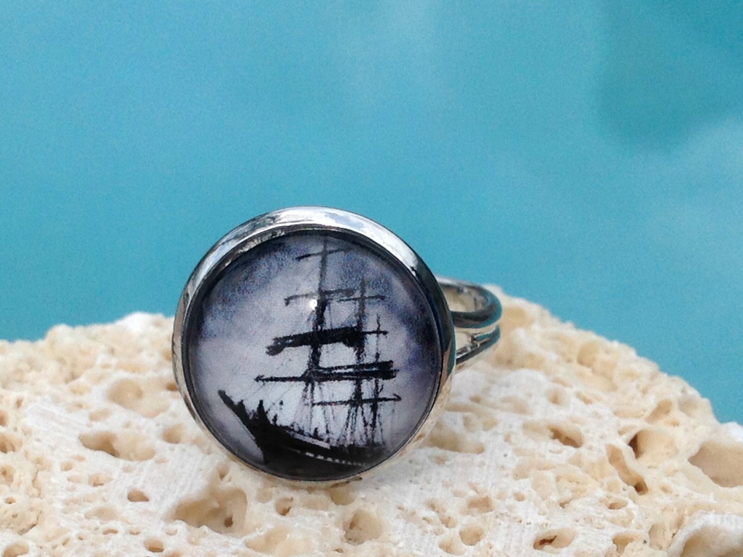 Ship art ring sailing ship ring ship jewelry ring antique