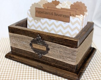 RECIPE BOX, Recipe Dividers, Recipe Cards, Burlap, Brown, Tan and White Chevron Stripe, Modern Rustic, Neutral Dividers, Rustic Recipe Box