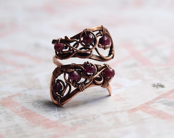Ruby Ring Copper Ring Adjustable Ring Red Ruby Wire Wrapped July Birthstone Ring copper jewelry ring with ruby
