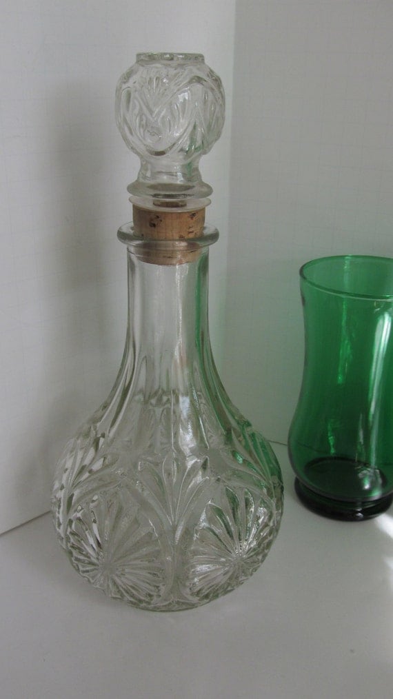 Crystal Decanter Clear Glass Decanter Cork by ReVintageLannie