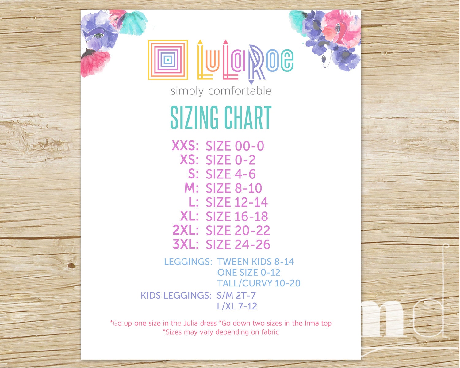 L Xl Lularoe Size Chart