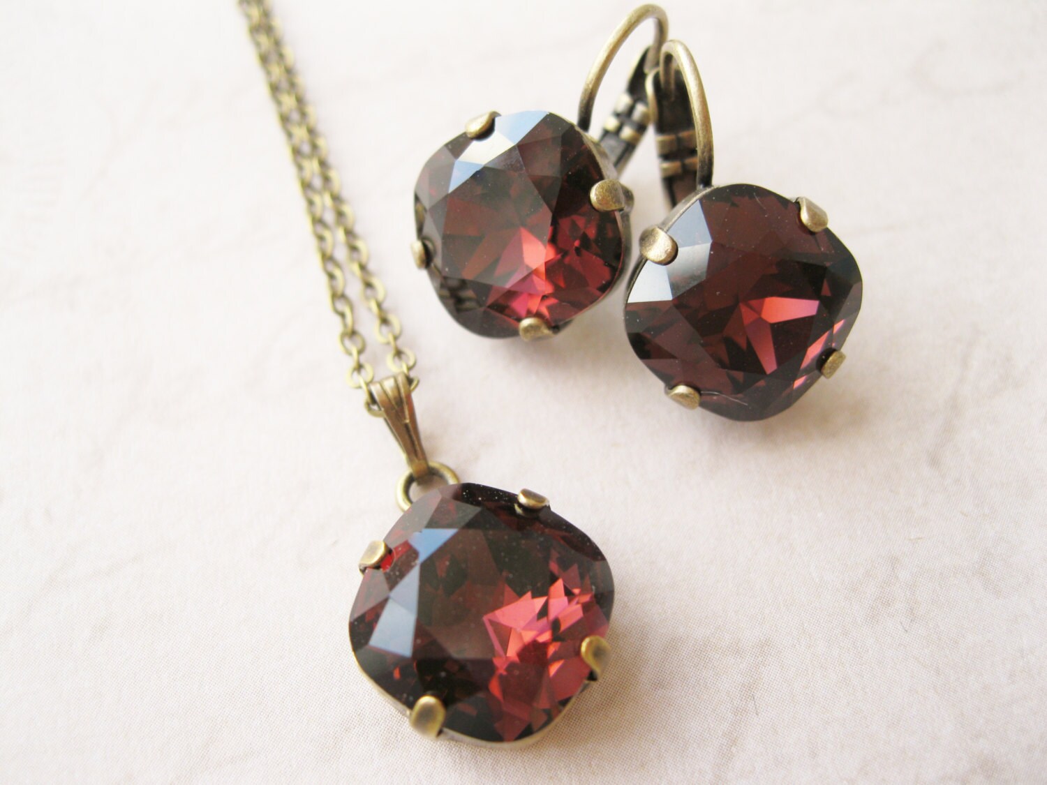 Burgundy Jewelry Set Necklace Drop Earrings Bridesmaid Gift