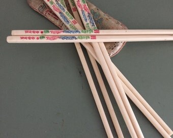 Chinese Chopsticks Imitation Ivory Bone Vintage Four 4 Sets Hand Carved Painted Antique Discoveries