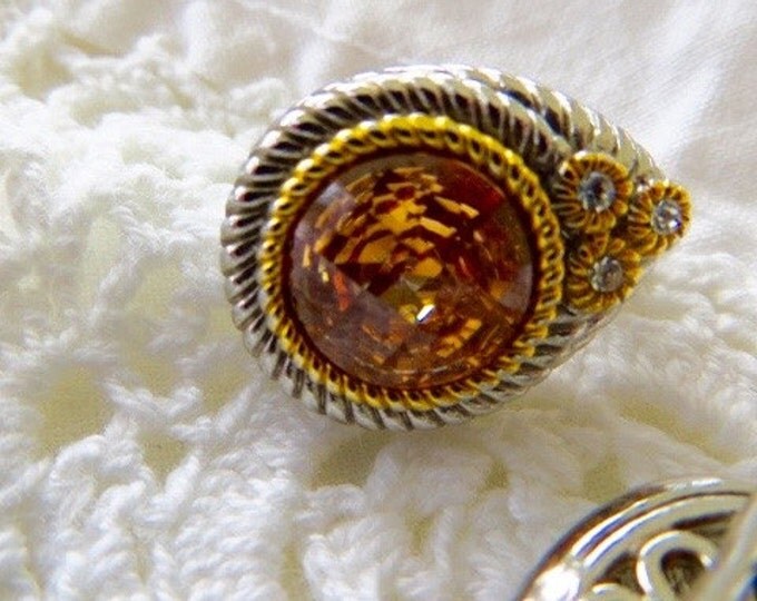 Amber Faceted Earrings, Silver Gold Pierced, French Clips, Designer Inspired, Classic Elegance