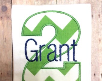 Personalized Green Chevron Second Birthday Shirt / Boys Birthday Shirt