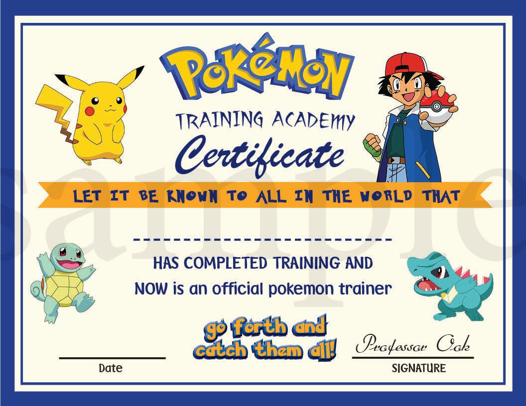 INSTANT DL Pokemon certificate Printable digital file