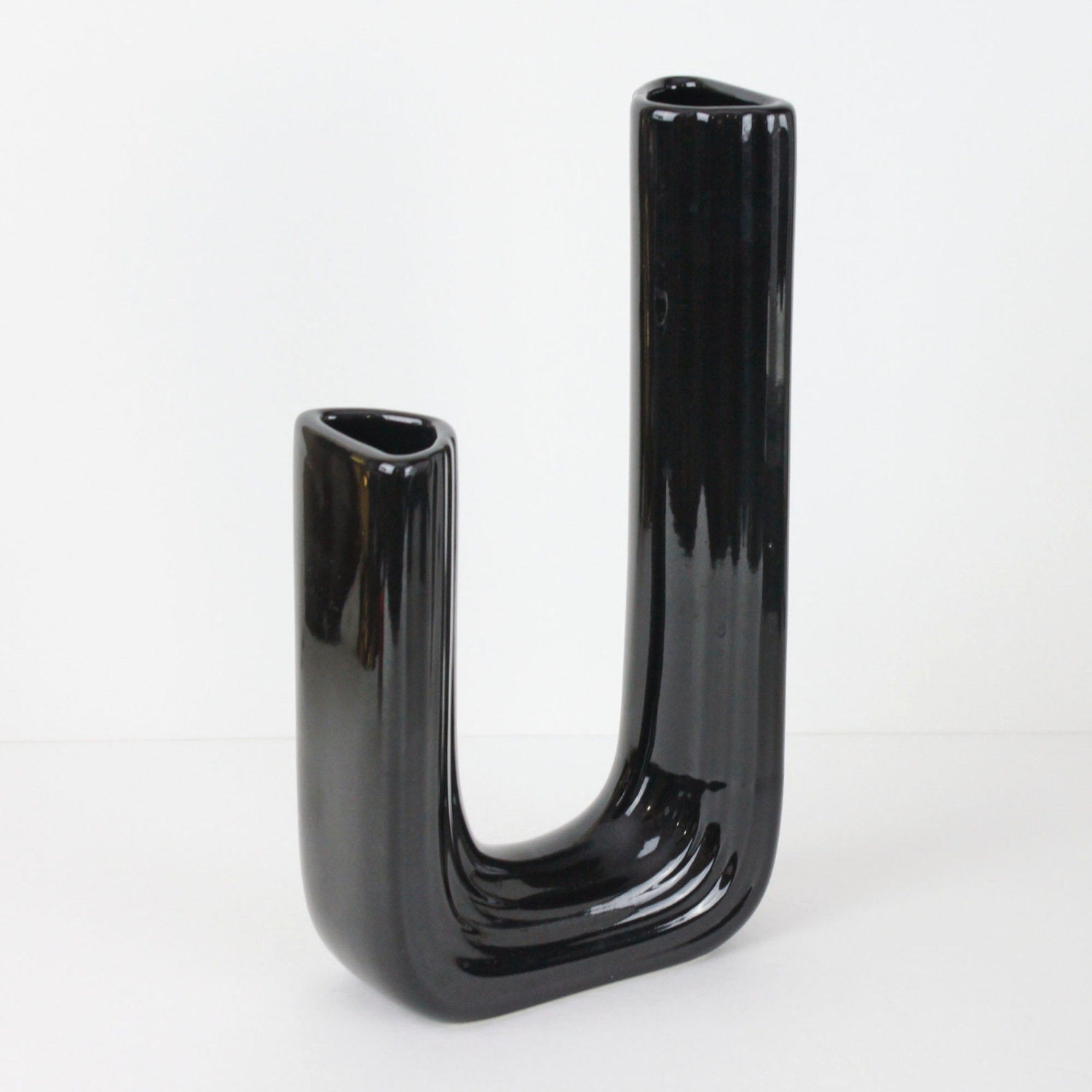 Ikebana Vase Black Modern U Shape Double Container 9 by PaulasLoft