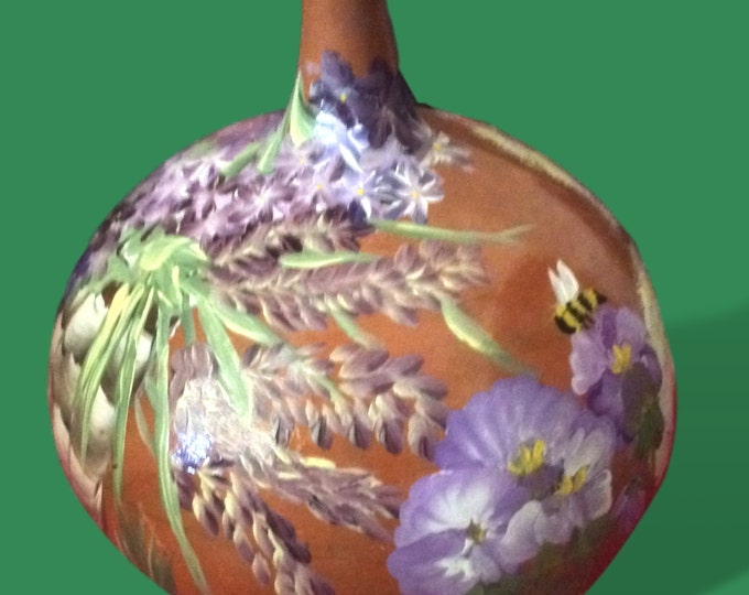 Hand Painted Gourd Art Country Home Decor Flowers in a Basket Signed by the Artist