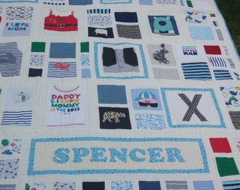 BABY CLOTHES Quilt Heirloom Memory Quilt Custom Order 60" x 72" - Using Your Baby Clothes - DEPOSIT