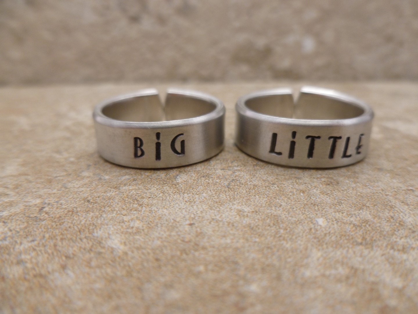 Hand Stamped Ring Set Matching Big by thelightandthedark1