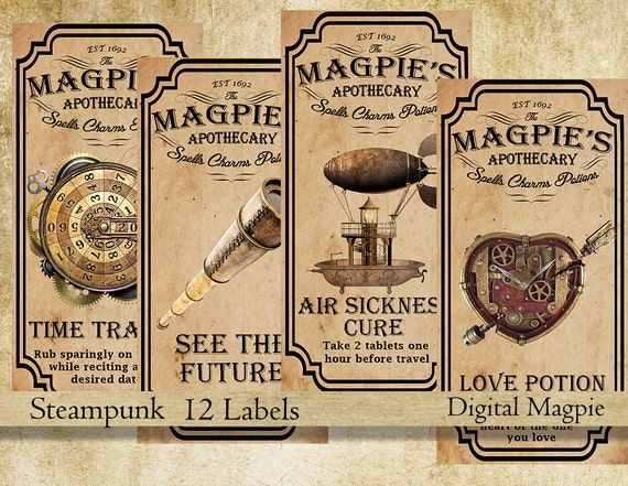 Steampunk apothecary labels for jars bottles tags and Steampunk apothecary labels for jars bottles tags and