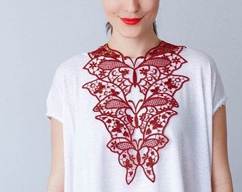 30% Inspiration Burdundy Necklace Venise Lace Necklace Lace Jewelry Bib Necklace Statement Necklace Body Jewelry / FIORDI