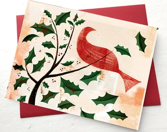 Holiday Card featuring a Red Bird, Blank on the inside.