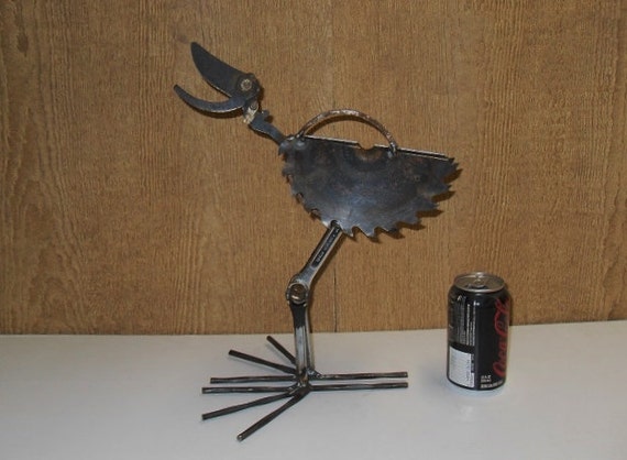 Yard Bird 26 black bird welded of salvaged steel garden art