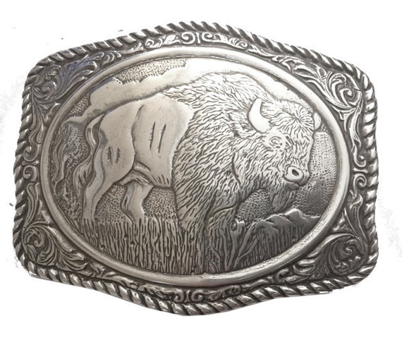 Buffalo Western Belt Buckle Engraved Western by StaghoundLeather