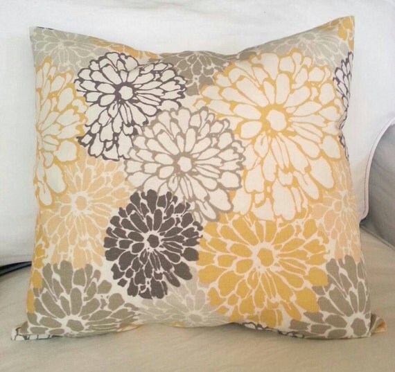 Decorative pillow cover yellow grey white beige by TheCozieCorner