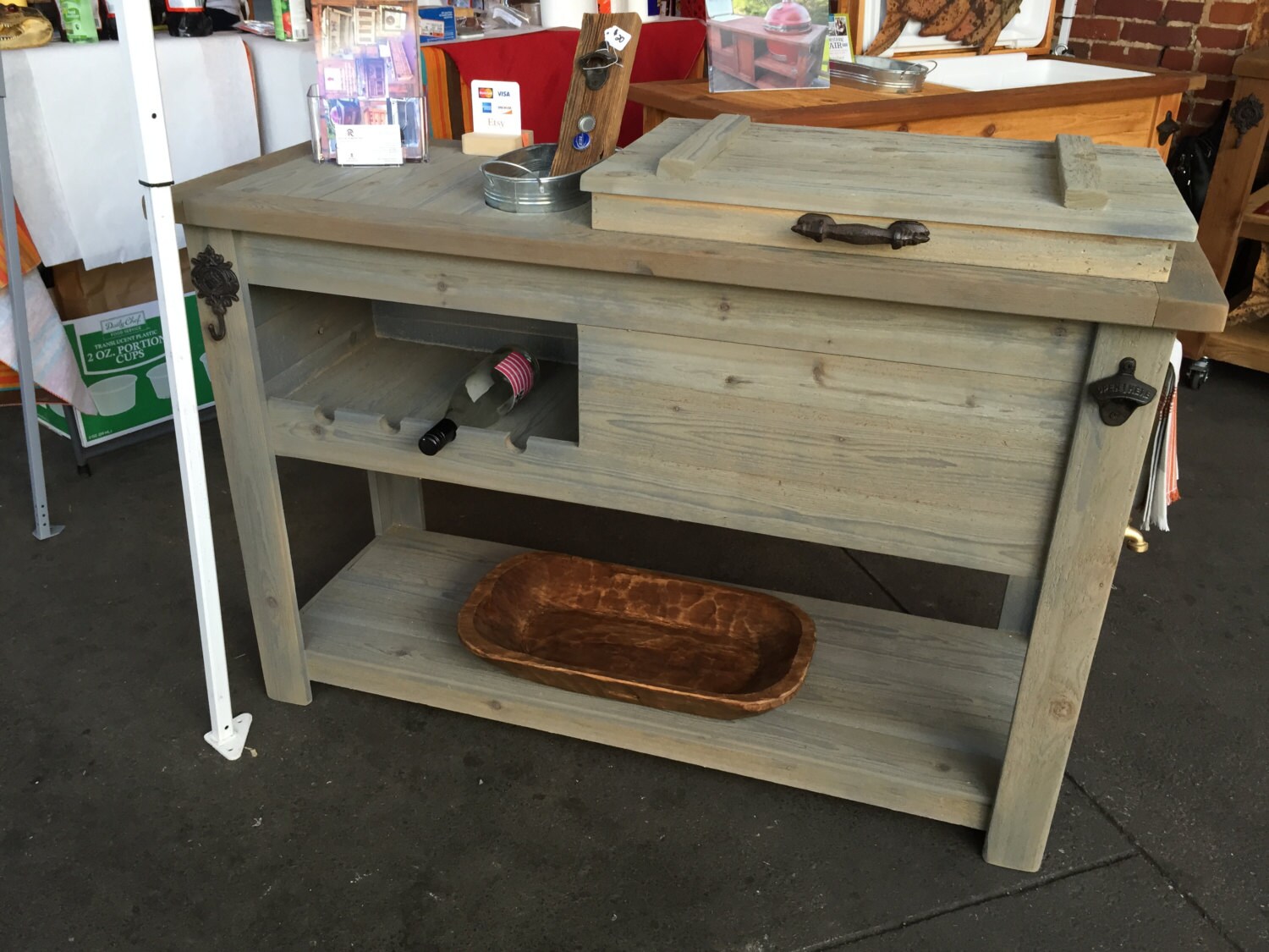 Outdoor Rustic Wooden Cooler Bar Serving or Console Table