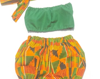 African Clothing. Baby african clothing. African bloomers outfit with matching top. 3 Piece african outfit.