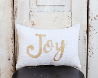 JOY Pillow Decor Pillow GOLD pillow 14x9 accent pillow Holiday pillow Christmas Pillow