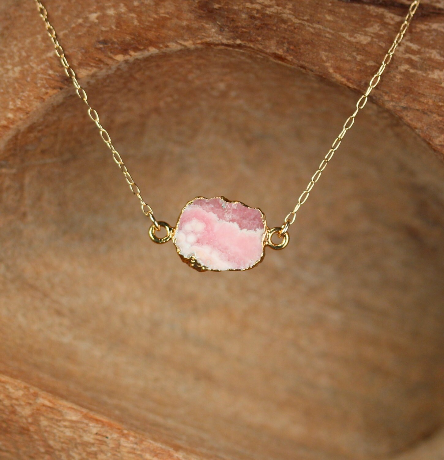 Rhodochrosite necklace pink crystal necklace mineral by BubuRuby