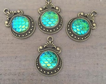 4 Mermaid Scales Charms, mermaid charms, pendants, sea life charms, nautical, ocean life