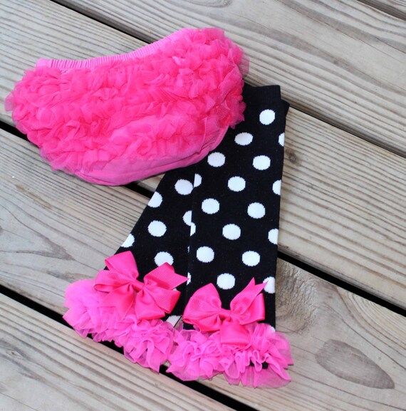 Items similar to Black White Polka Dot Leg Warmer Set, Hot Pink, Black