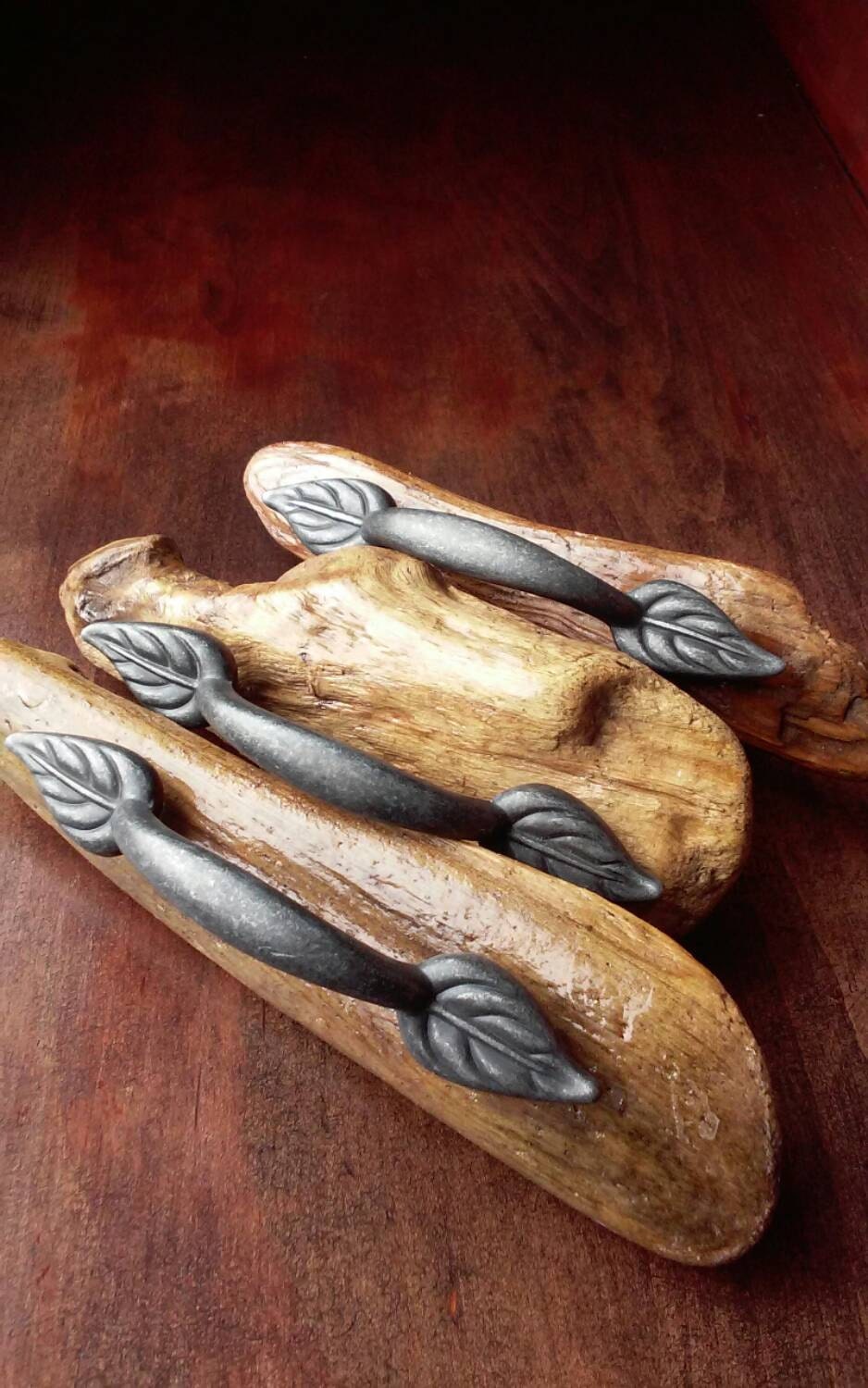 3 Driftwood Drawer Pulls Leaf Handle Design by HellesReCreations