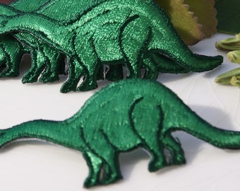 Vintage Iron On Dinosaur Applique, Green Dinosaur Embroidery Applique, Vintage Embroidered Iron On Applique Animals #1313