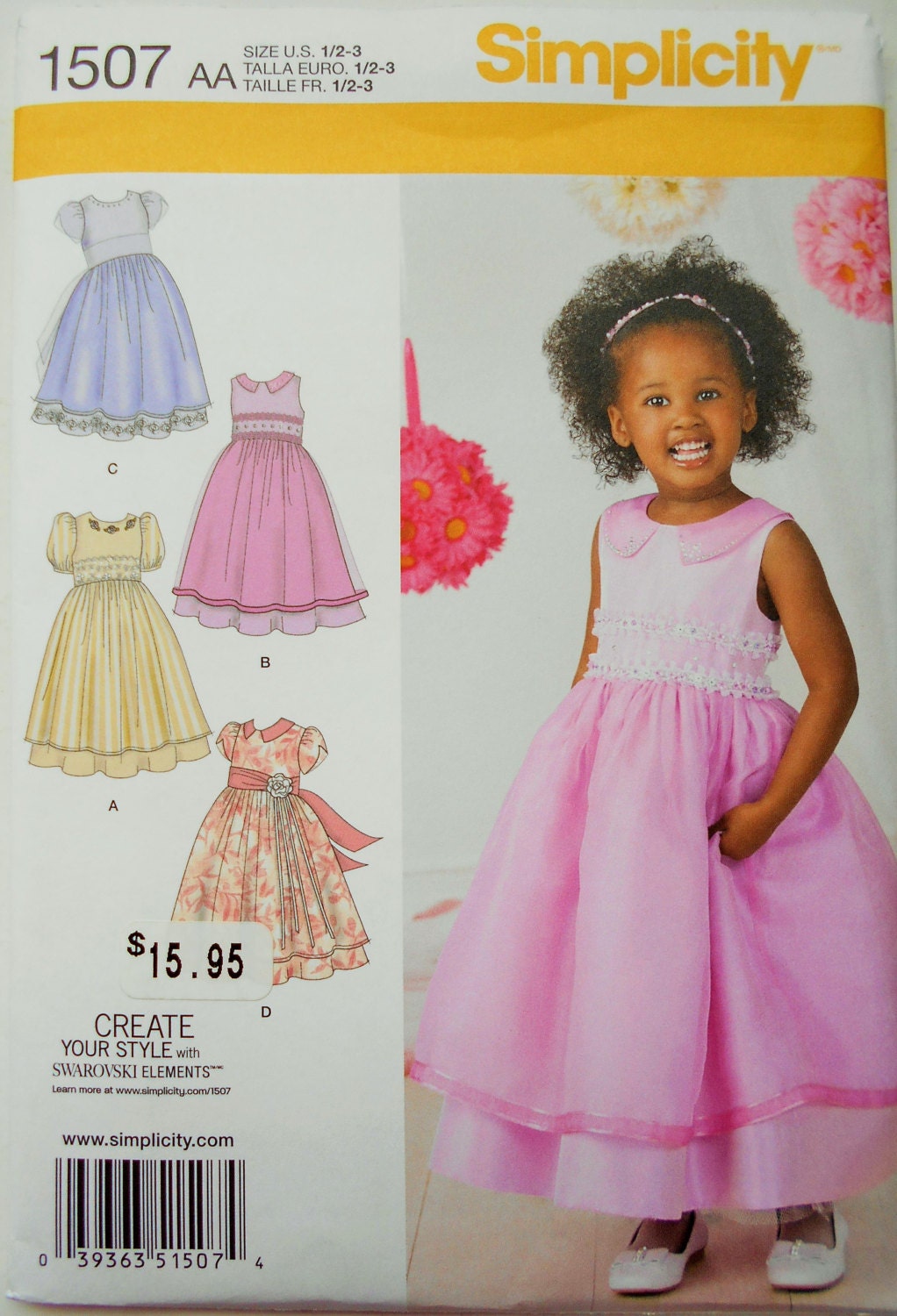 Simplicity 1507 Girls Dress  Sewing Pattern  Size 1 2 3 