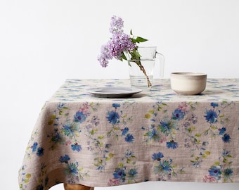 Natural Summer Flowers Linen Tablecloth