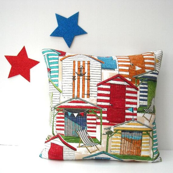 18x18 Outdoor Pillow Cover Red Beach Cabanas Pillow Beach