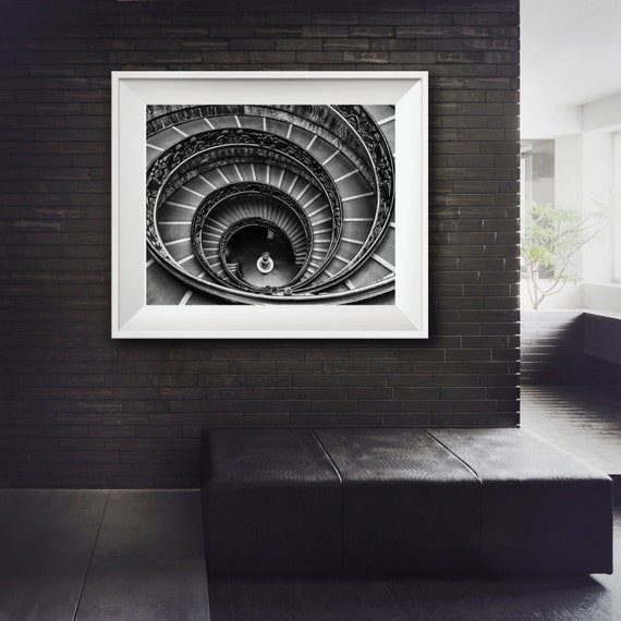 Black and White Art Spiral Staircase Geometric Art Abstract