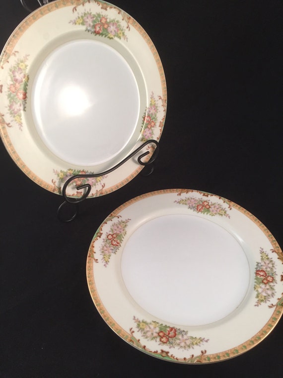 Set of 2 Dinner Plates Diamond Hand Painted China