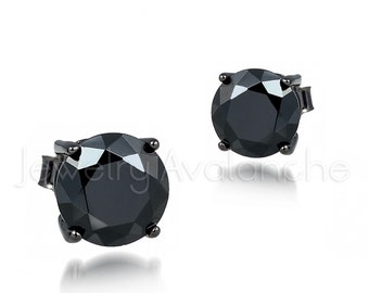 Black CZ Stud Earrings, Oxidized Black .925 Sterling Silver Stud Earrings, Prong Set Stud Earrings, Round Black CZ Solitaire Stud Earrings