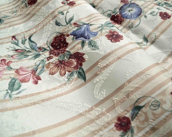 Vintage flowers and stripes upholstery fabric sateen finish