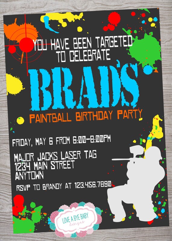 Paintball birthday invitation. printable. digital download