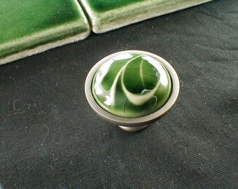 Cabinet knobs in dark green translucent crackle glaze, kitchen cabinet hardware
