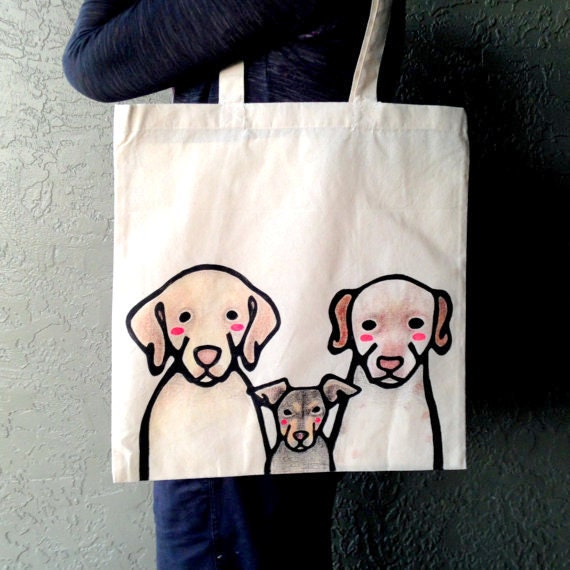 Custom Pet Tote THREE Pets Custom Pet Portrait Custom