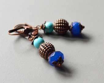 Earrings copper blue stone earrings