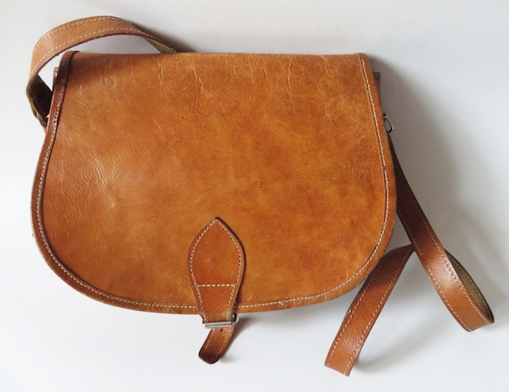 Brown Leather Saddle Bag Cross Body Purse Caramel Brown