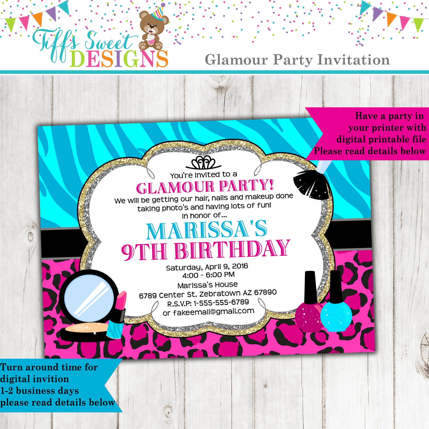 Glamour Party Invitation Makeover Party Invitation Zebra