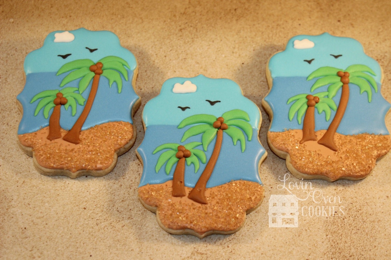 Palm Tree Beach Scene Decorated Sugar Cookies by LovinOvenCookies